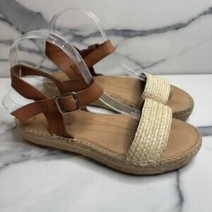 Apaseart Wmn's Brown Leather Ankle Strap Platform Espadrille Sandals Sz39 Sz 8.5